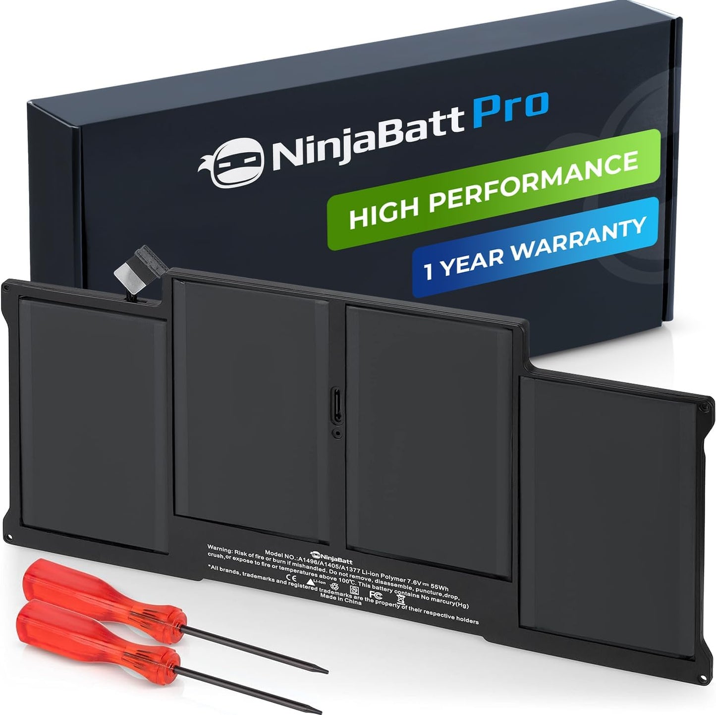 High-performance laptop battery replacement with tools, 1-year warranty, Li-ion polymer