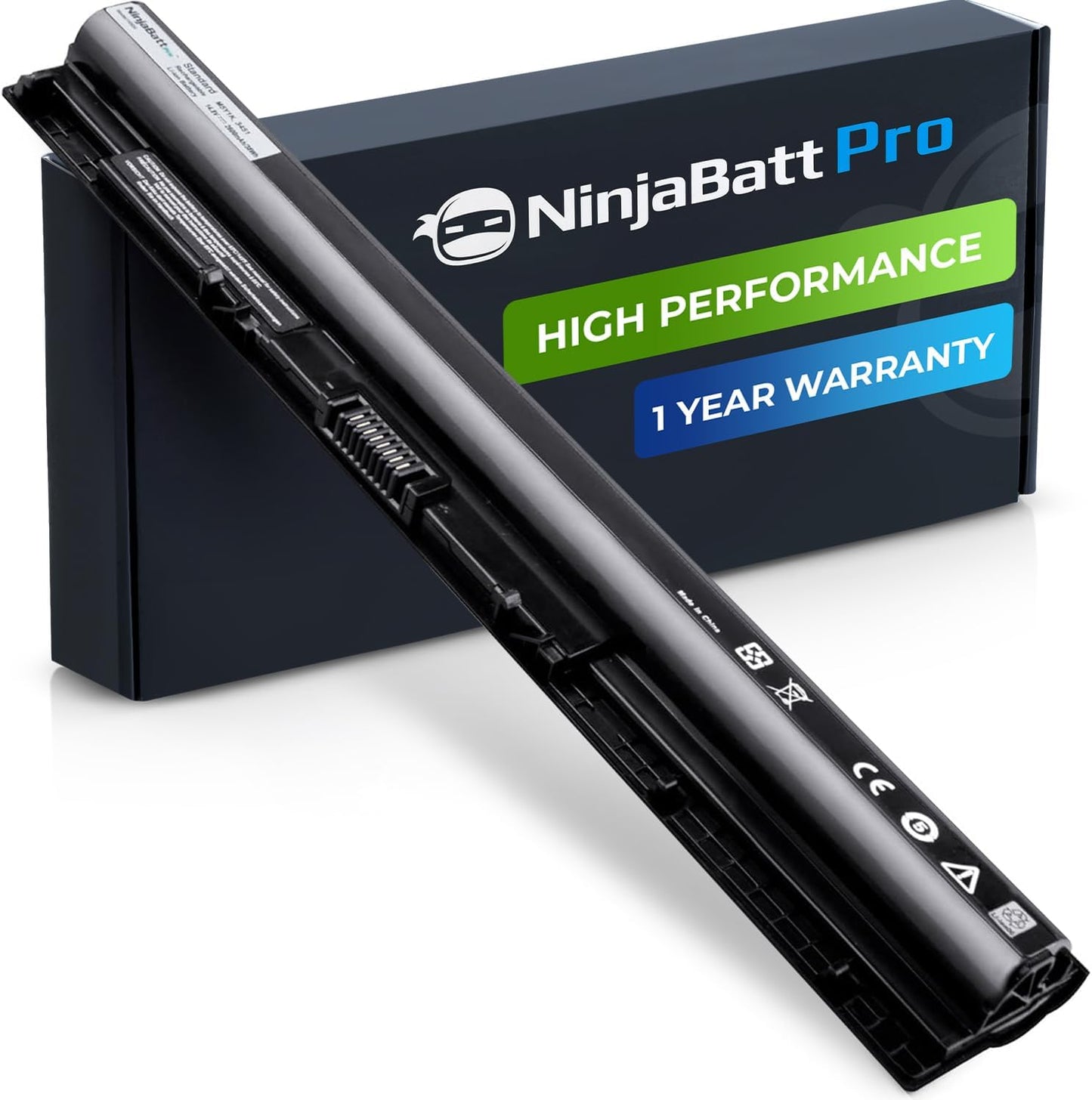 NinjaBatt Pro high performance laptop battery with 1 year warranty, sleek black design for reliable power