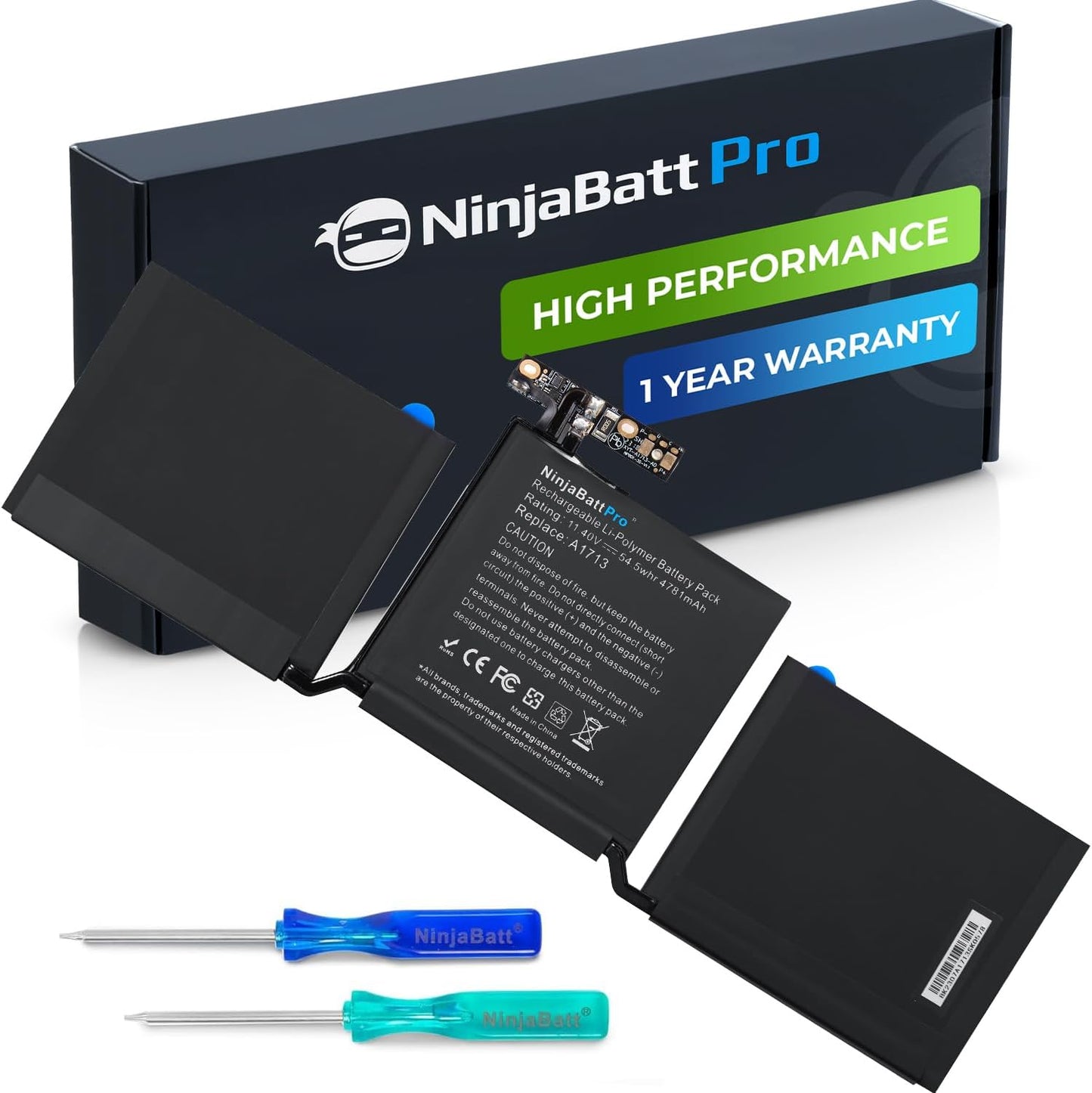 NinjaBatt Pro high-performance laptop battery replacement with tools, 1-year warranty