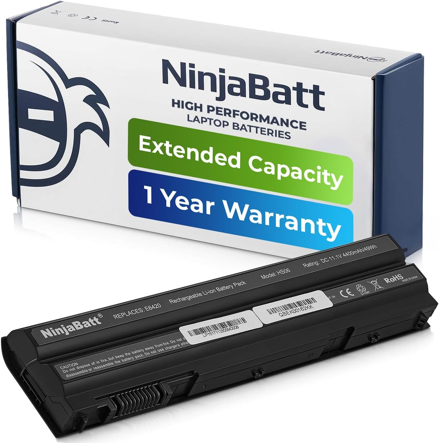 NinjaBatt high performance laptop battery with extended capacity, 1-year warranty, replaces E6420
