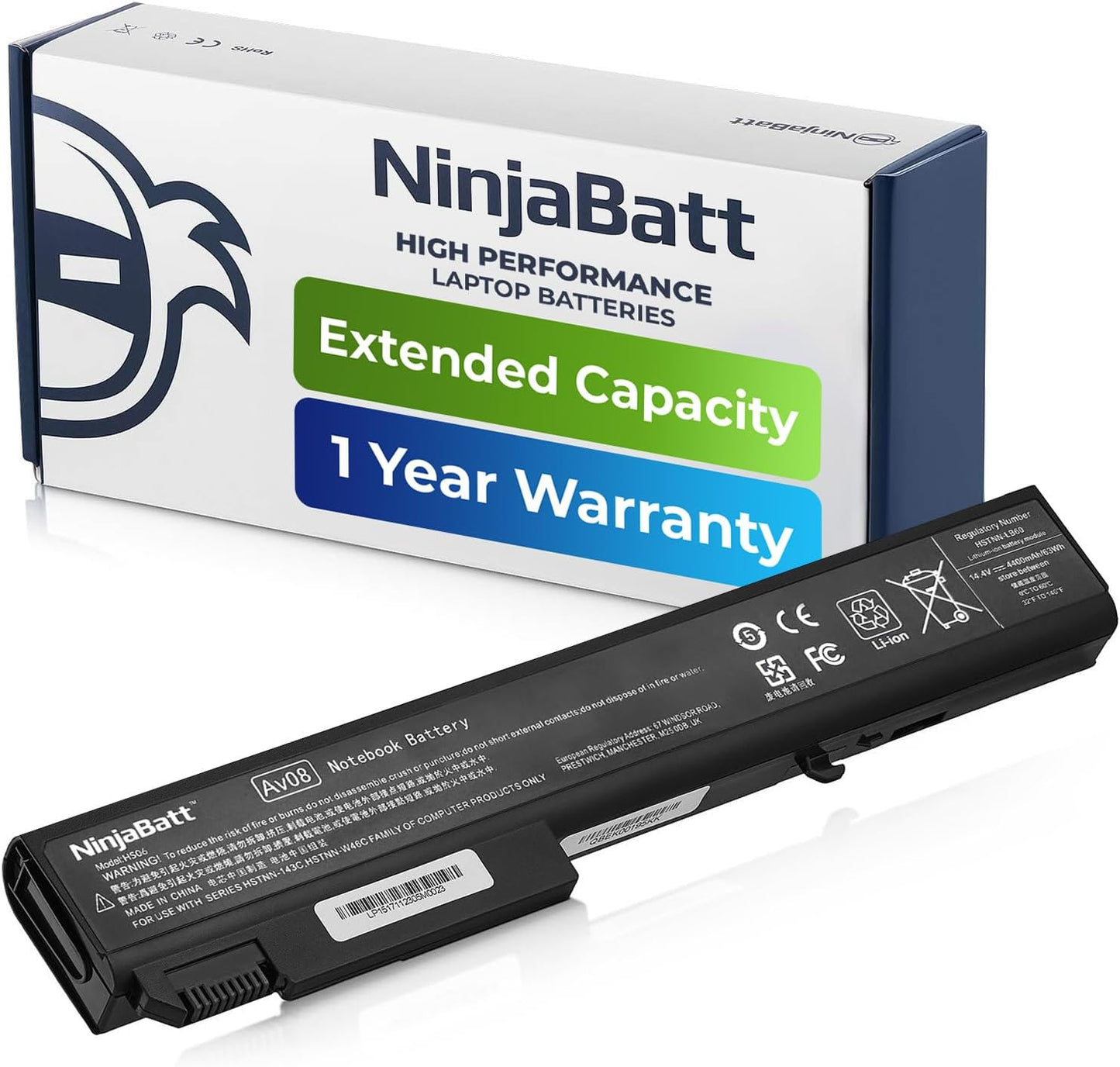 NinjaBatt extended capacity laptop battery with 1-year warranty, high-performance Li-ion notebook replacement