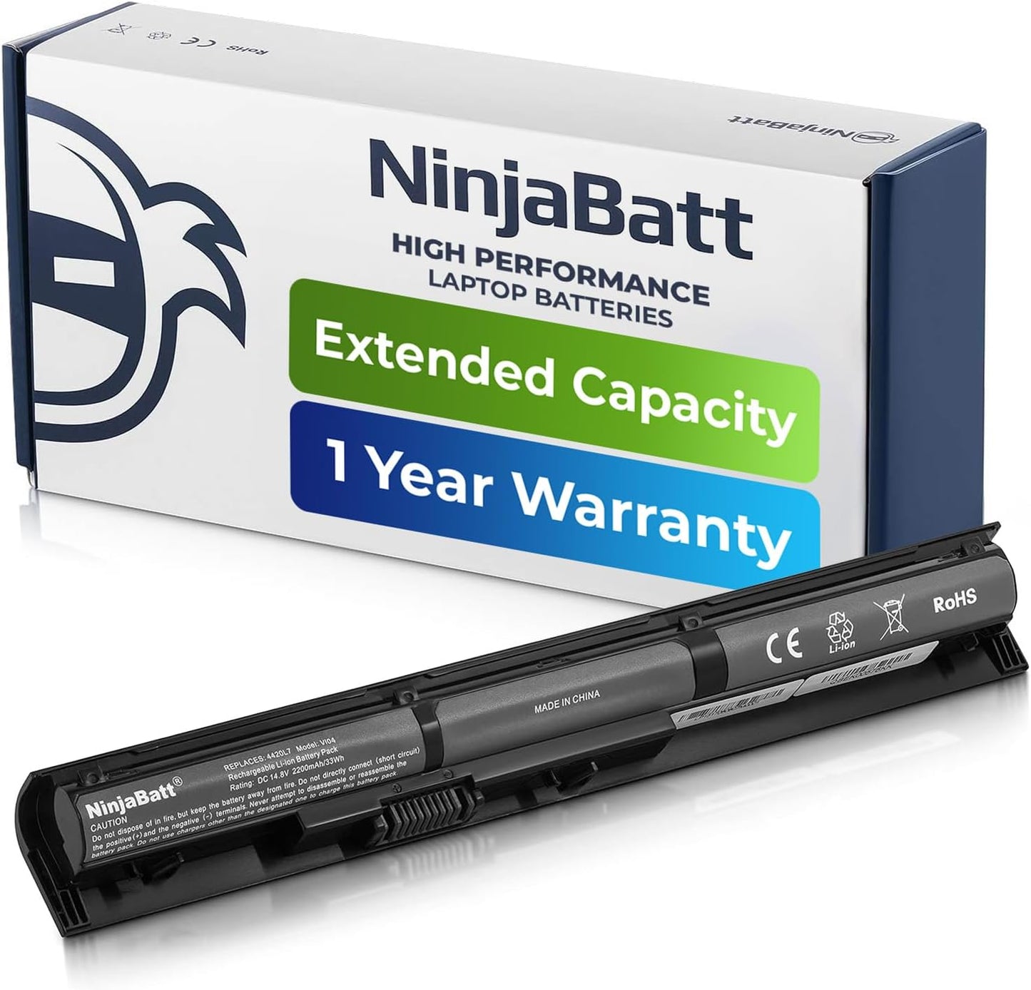 NinjaBatt extended capacity laptop battery with 1-year warranty, high-performance Li-ion replacement