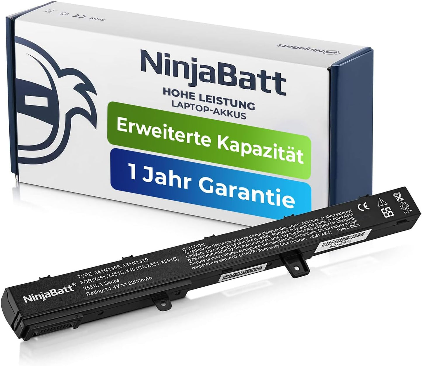 NinjaBatt high-performance laptop battery with extended capacity, 1-year warranty, compatible with X451, X551 series