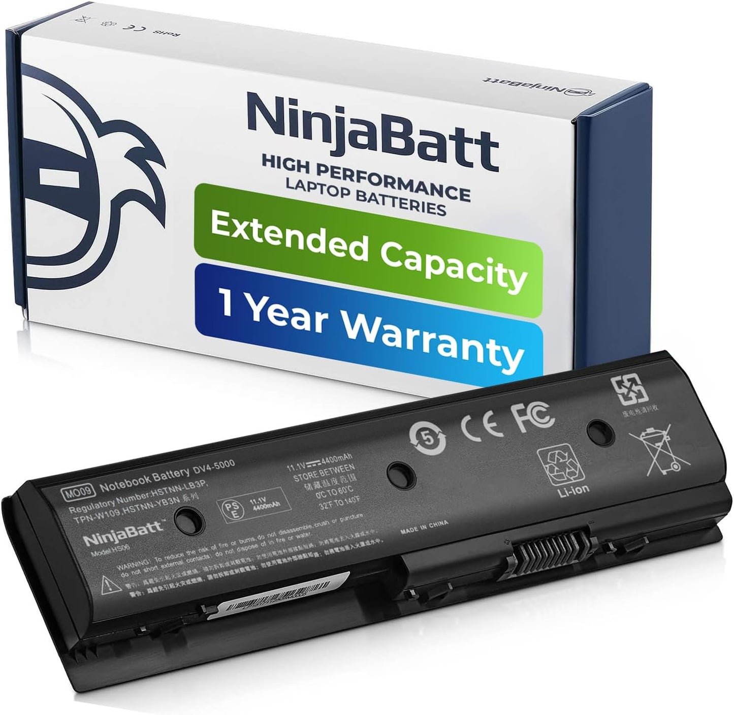 NinjaBatt high performance laptop battery with extended capacity, 11.1V 4400mAh, Li-ion, 1-year warranty