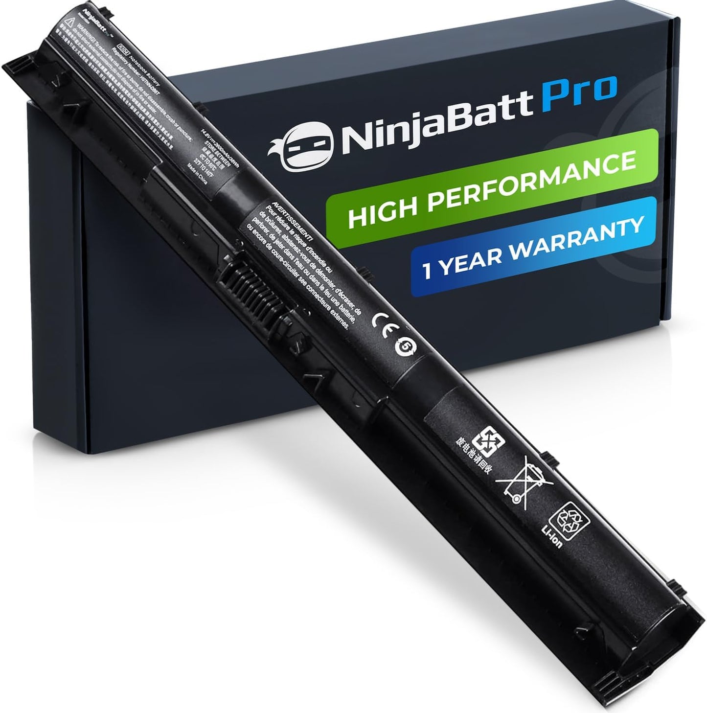 NinjaBatt Pro high performance Li-ion laptop battery with 1 year warranty, sleek black design