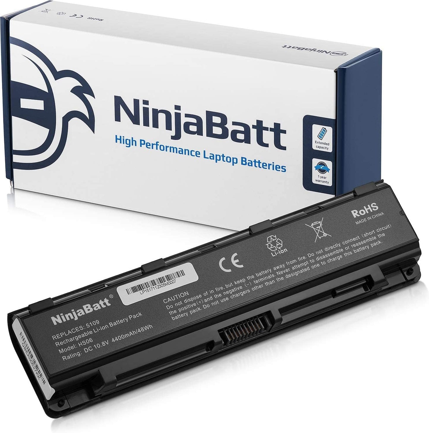 NinjaBatt high performance laptop battery pack with extended capacity, RoHS certified, replaces 5109 model