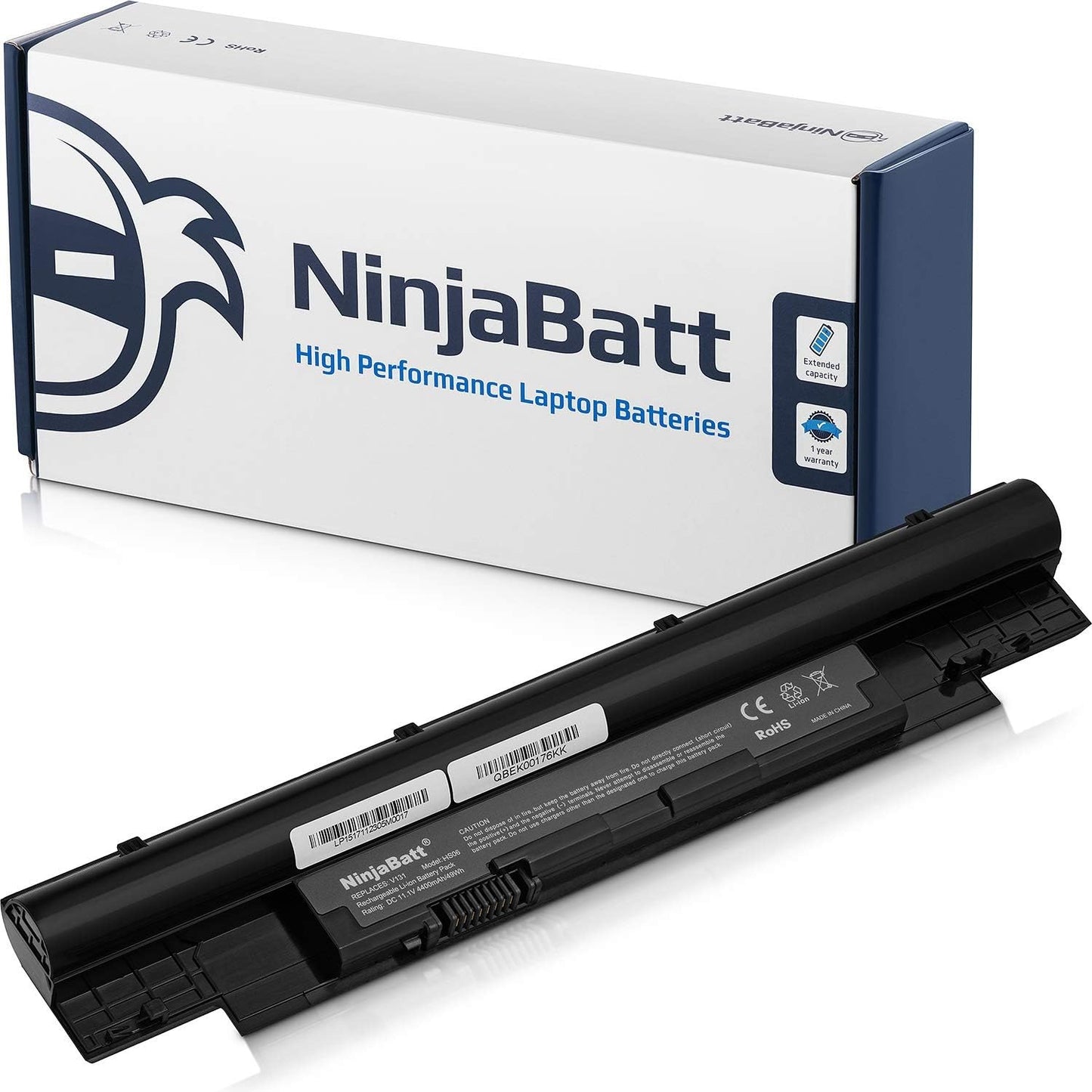 NinjaBatt high performance laptop battery with extended capacity, shown with retail packaging