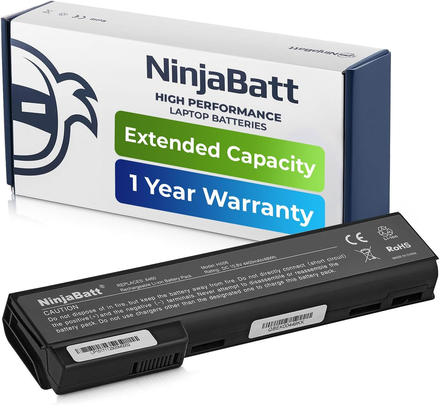 NinjaBatt extended capacity laptop battery with 1-year warranty, high-performance Li-ion replacement pack
