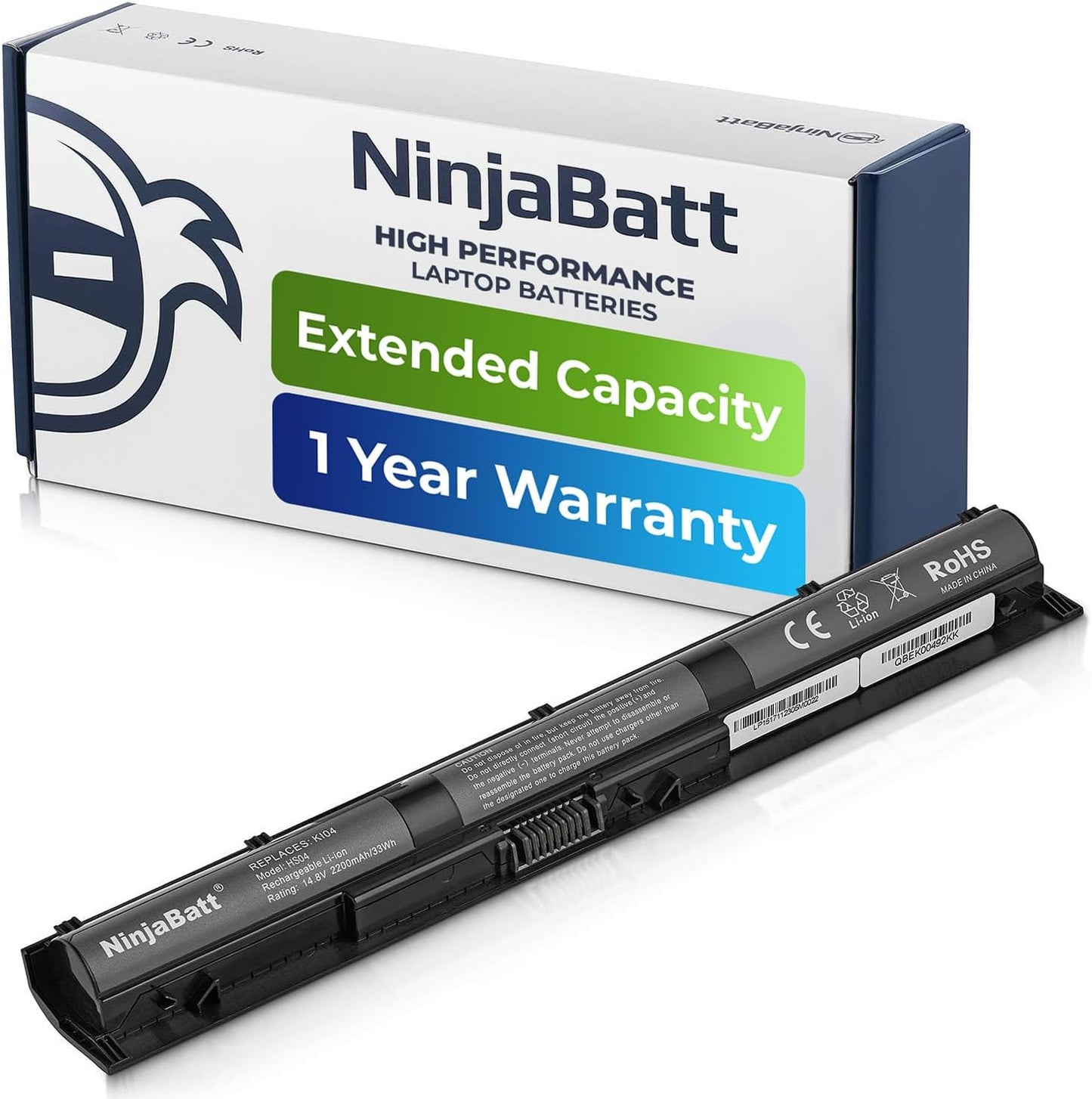 NinjaBatt high performance laptop battery with extended capacity, 1-year warranty, Li-ion rechargeable
