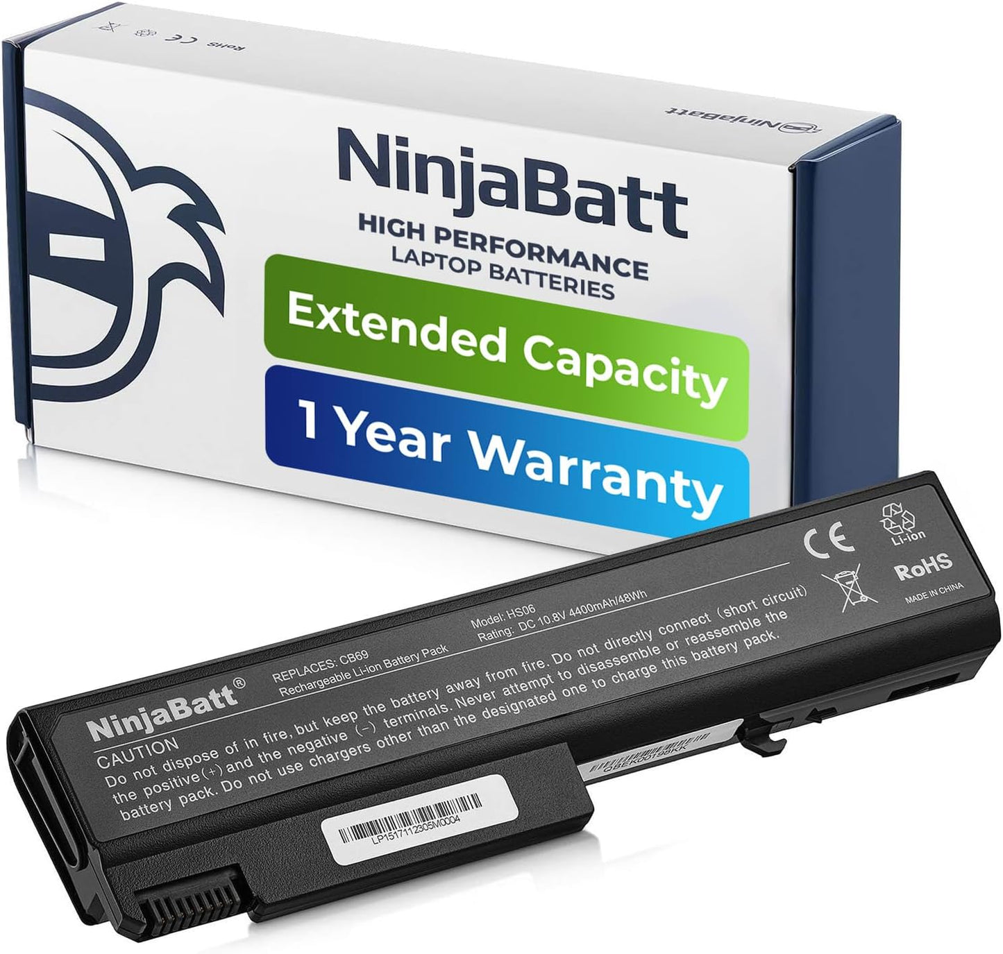 NinjaBatt extended capacity laptop battery with 1-year warranty, high-performance Li-ion replacement pack