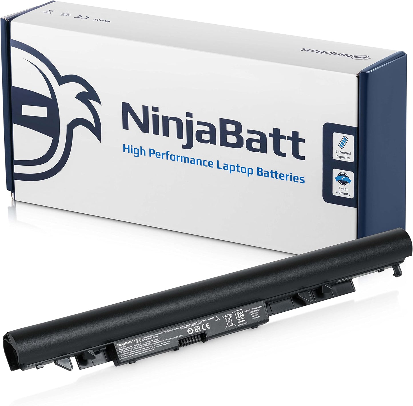 NinjaBatt high performance laptop battery with extended capacity, shown with retail packaging