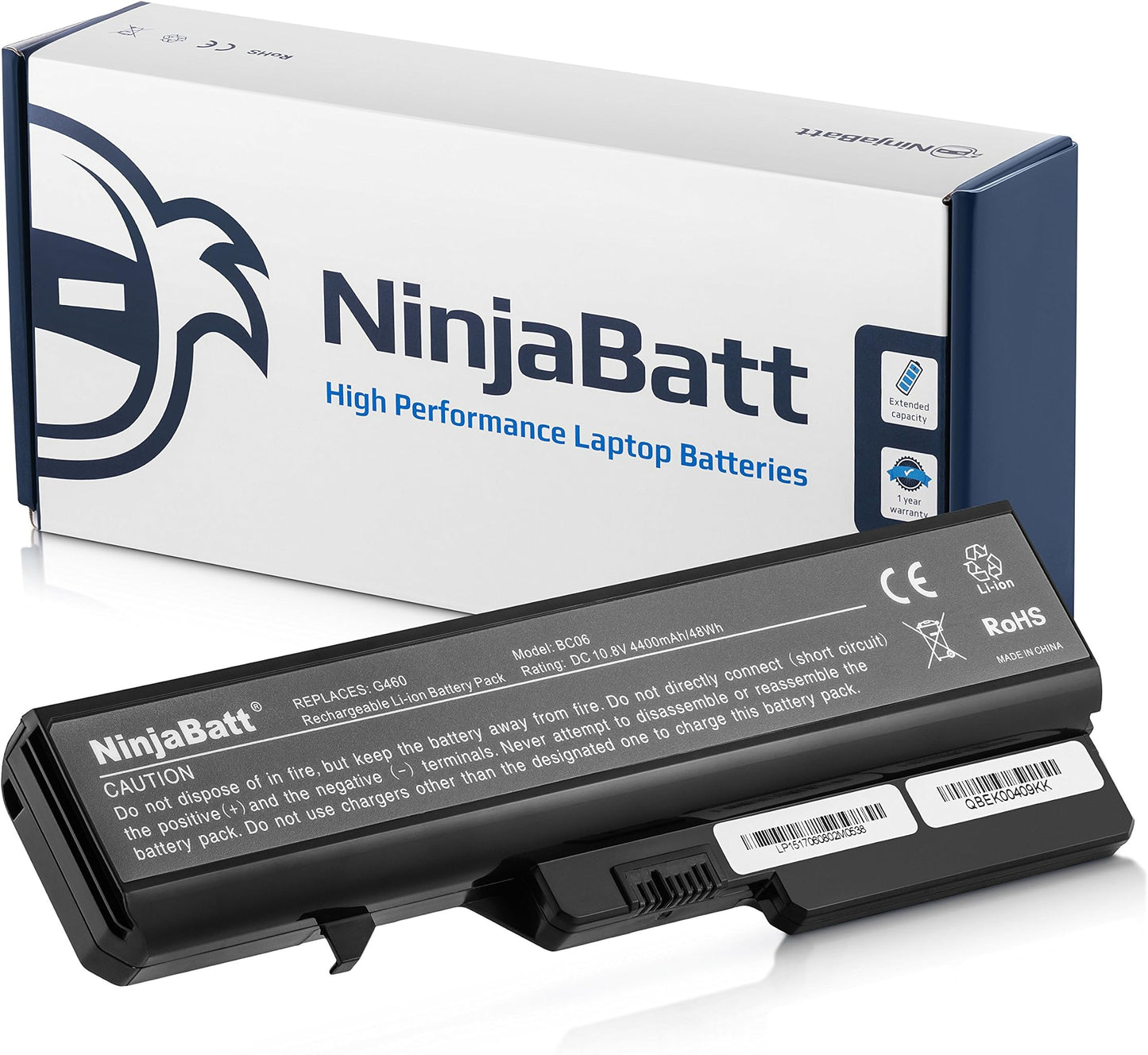 NinjaBatt high performance laptop battery for G460, 4400mAh Li-ion replacement pack with extended capacity